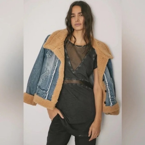 FREE PEOPLE Rylee Cozy Denim Moto Jacket XS - Picture 1 of 7